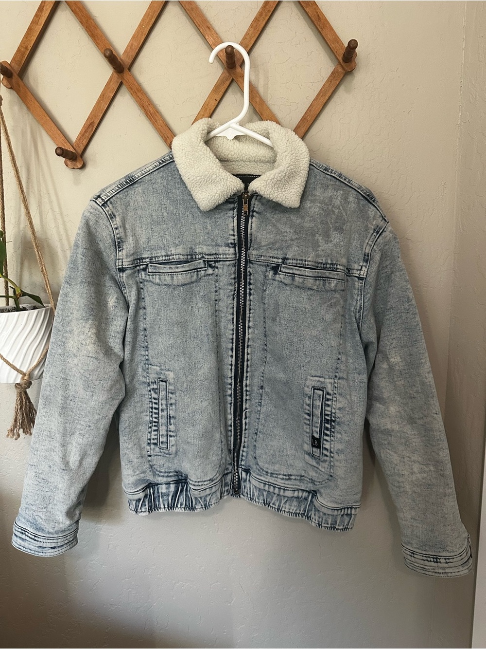 Little Bipsy Light Wash Denim Bomber Jacket with Sherpa Lining